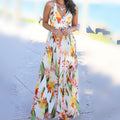 cross-border  spring/summer new arrivals: european and american style fashion v-neck camisole printed beach dress - maxi length