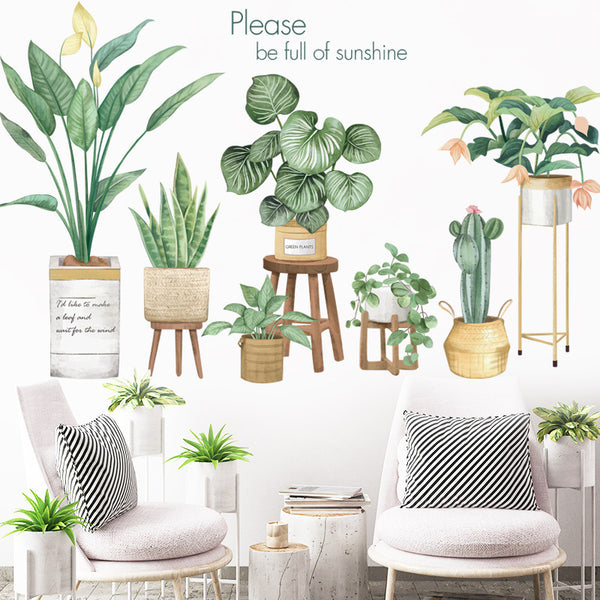 Tropical green plant wall sticker literary small fresh decorative sticker background wall large size Nordic ins bedroom wall wallpaper