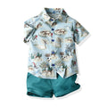 European and american summer new boys' korean style animal print short-sleeve shirt and shorts casual two-piece kids' outfit set