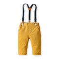 Boys' spring outfit: new color block plaid long-sleeve shirt and british style overalls two-piece set for toddlers and young children