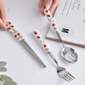 Creative fruit ceramic stainless steel cutlery portable three-piece set - student outdoor travel fork, spoon, and chopsticks set - wholesale