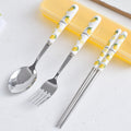 Creative fruit ceramic stainless steel cutlery portable three-piece set - student outdoor travel fork, spoon, and chopsticks set - wholesale