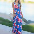 cross-border  spring/summer new arrivals: european and american style fashion v-neck camisole printed beach dress - maxi length