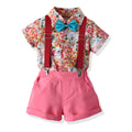 European and american style boys' summer new print short-sleeve shirt and suspender shorts kids' fashion suit two-piece set
