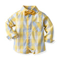 Boys' spring outfit: new color block plaid long-sleeve shirt and british style overalls two-piece set for toddlers and young children