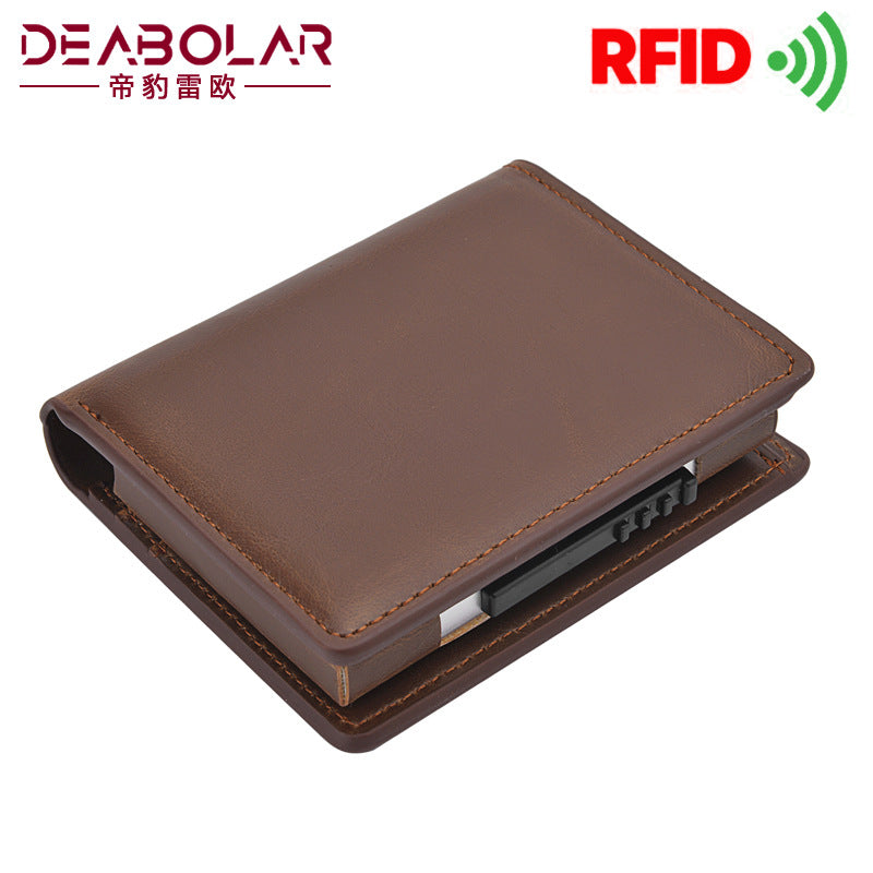 's new men's short wallet, automatic pop-up aluminum alloy card bag, anti-theft brush, anti-magnetic card sleeve, card box.