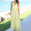 cross-border  spring/summer new arrivals: european and american style fashion v-neck camisole printed beach dress - maxi length