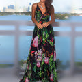 cross-border  spring/summer new arrivals: european and american style fashion v-neck camisole printed beach dress - maxi length