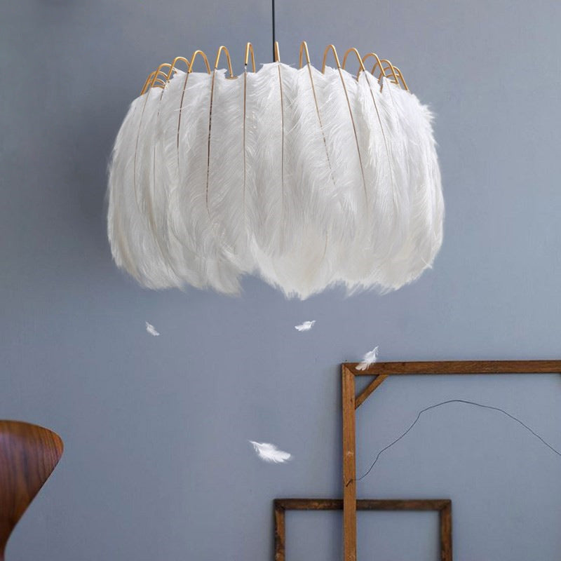 Bedroom lights Nordic modern simple ins girls room warm romantic creative lighting Internet celebrity feather chandelier