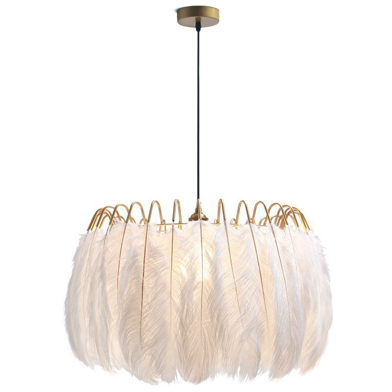 Bedroom lights Nordic modern simple ins girls room warm romantic creative lighting Internet celebrity feather chandelier