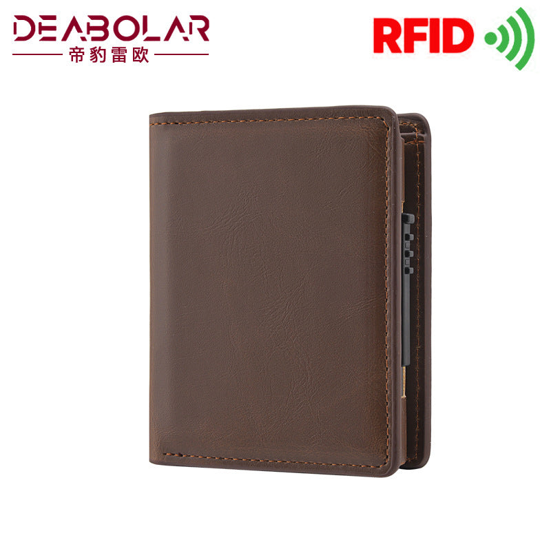 's new men's short wallet, automatic pop-up aluminum alloy card bag, anti-theft brush, anti-magnetic card sleeve, card box.