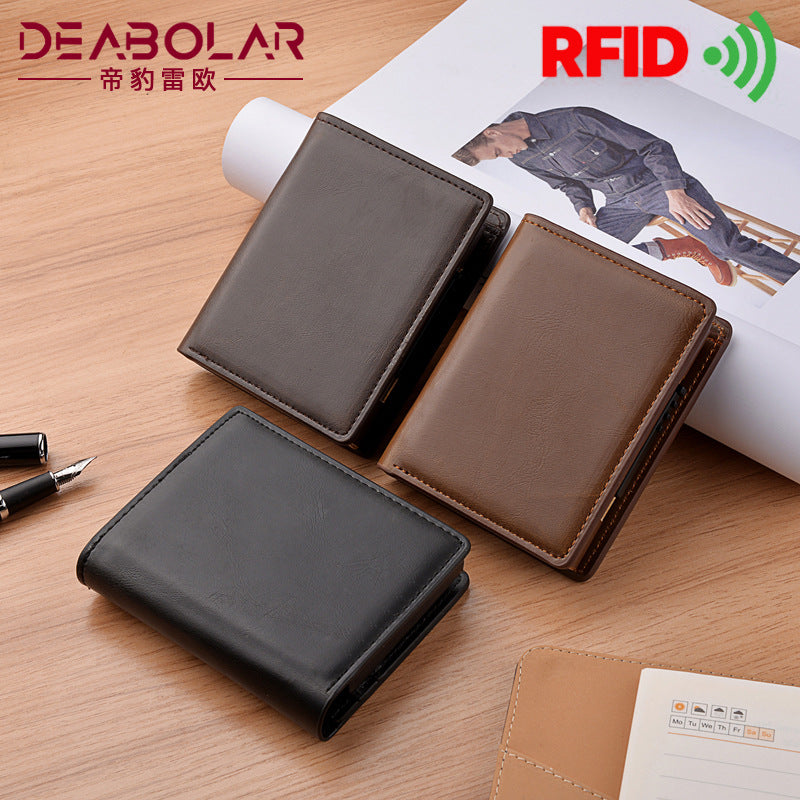 's new men's short wallet, automatic pop-up aluminum alloy card bag, anti-theft brush, anti-magnetic card sleeve, card box.