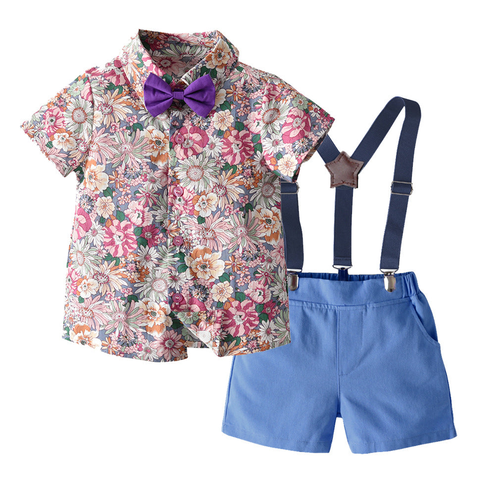 summer new printing shirt overallssuitdressfashion brother and sister wear export wholesale for boys and girls