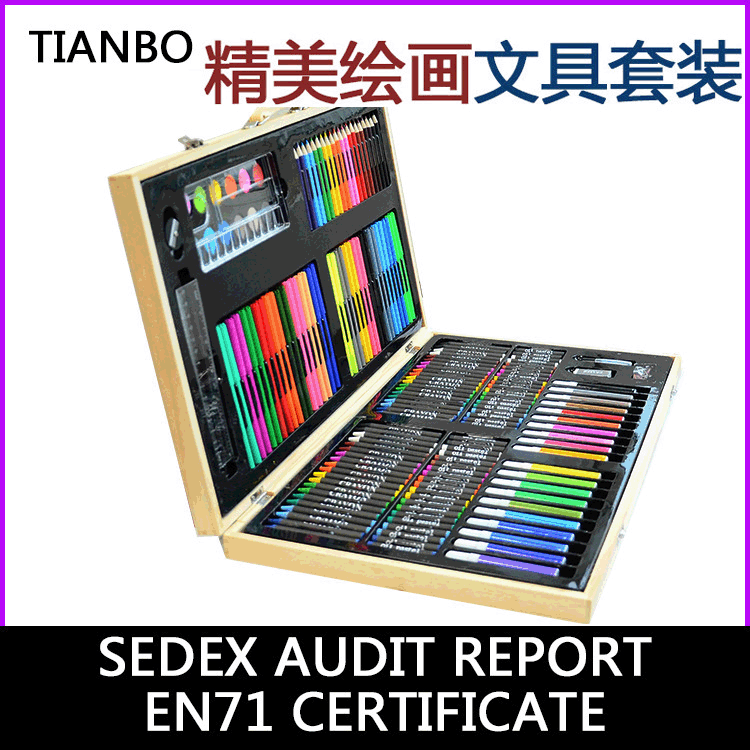 Painting brush set, children's art graffiti stationery brush set 180 wooden box painting set LOGO can be ordered.