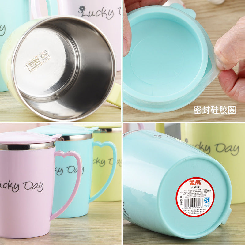 304 stainless steel water cup - korean style for women, students, office use, kids - drop-proof mug with lid - trendy ins couple cup