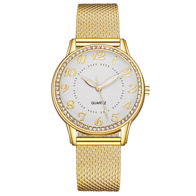 diamond-encrusted luminous watch women's fashiontrendy business mesh belt women's quartz watch manufacturer wholesale watch