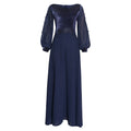 african plus size women's velvet embroidered lace trim long evening gown dress