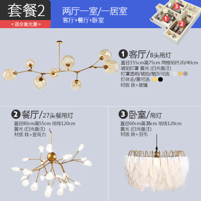 Bedroom lights Nordic modern simple ins girls room warm romantic creative lighting Internet celebrity feather chandelier