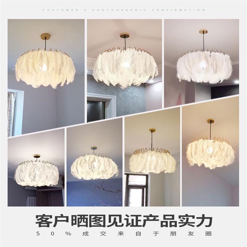 Bedroom lights Nordic modern simple ins girls room warm romantic creative lighting Internet celebrity feather chandelier