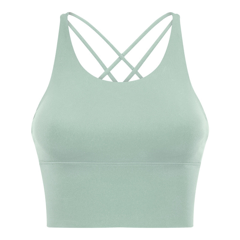 New arrival thin shoulder strap cross back sports intimates women's new arrivalsexybackless fitness yoga bra d19095
