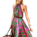 summer new european and american fashion women's halter neck sexy dress - backless printed sexy maxi dress