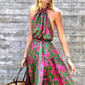 summer new european and american fashion women's halter neck sexy dress - backless printed sexy maxi dress