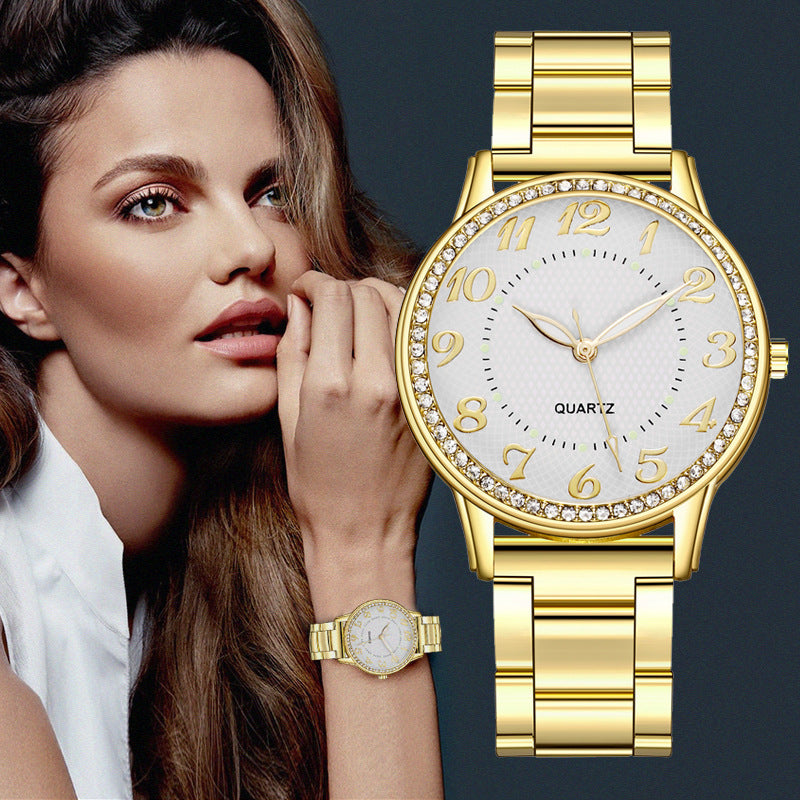 Aliexpress diamond-studded luminous watch - women's casual business steel band quartz watch - wholesale diamond jewelry wristwatch from manufacturer