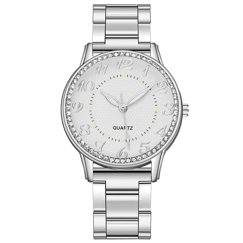 Aliexpress diamond-studded luminous watch - women's casual business steel band quartz watch - wholesale diamond jewelry wristwatch from manufacturer