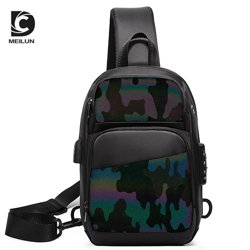 DC trendy cool European and American usb anti-theft men's breast bag colorful reflective luminous bag, men's shoulder bag waterproof messenger bag