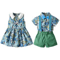 summer new printing shirt overallssuitdressfashion brother and sister wear export wholesale for boys and girls