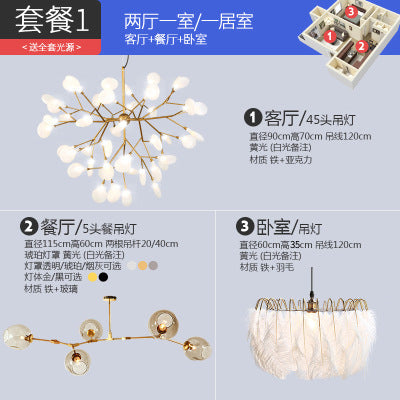 Bedroom lights Nordic modern simple ins girls room warm romantic creative lighting Internet celebrity feather chandelier