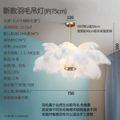 Bedroom lights Nordic modern simple ins girls room warm romantic creative lighting Internet celebrity feather chandelier