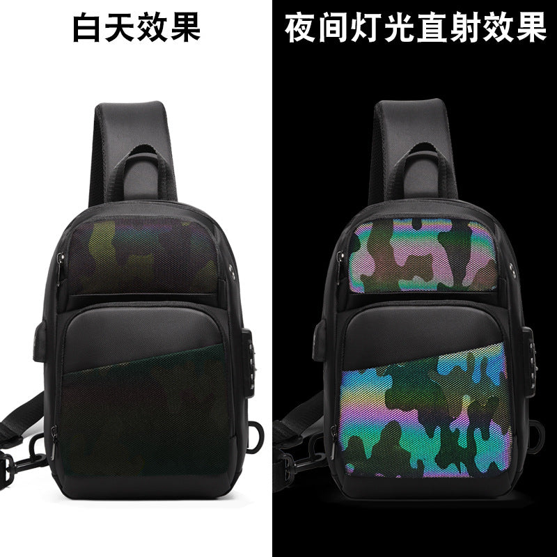 DC trendy cool European and American usb anti-theft men's breast bag colorful reflective luminous bag, men's shoulder bag waterproof messenger bag