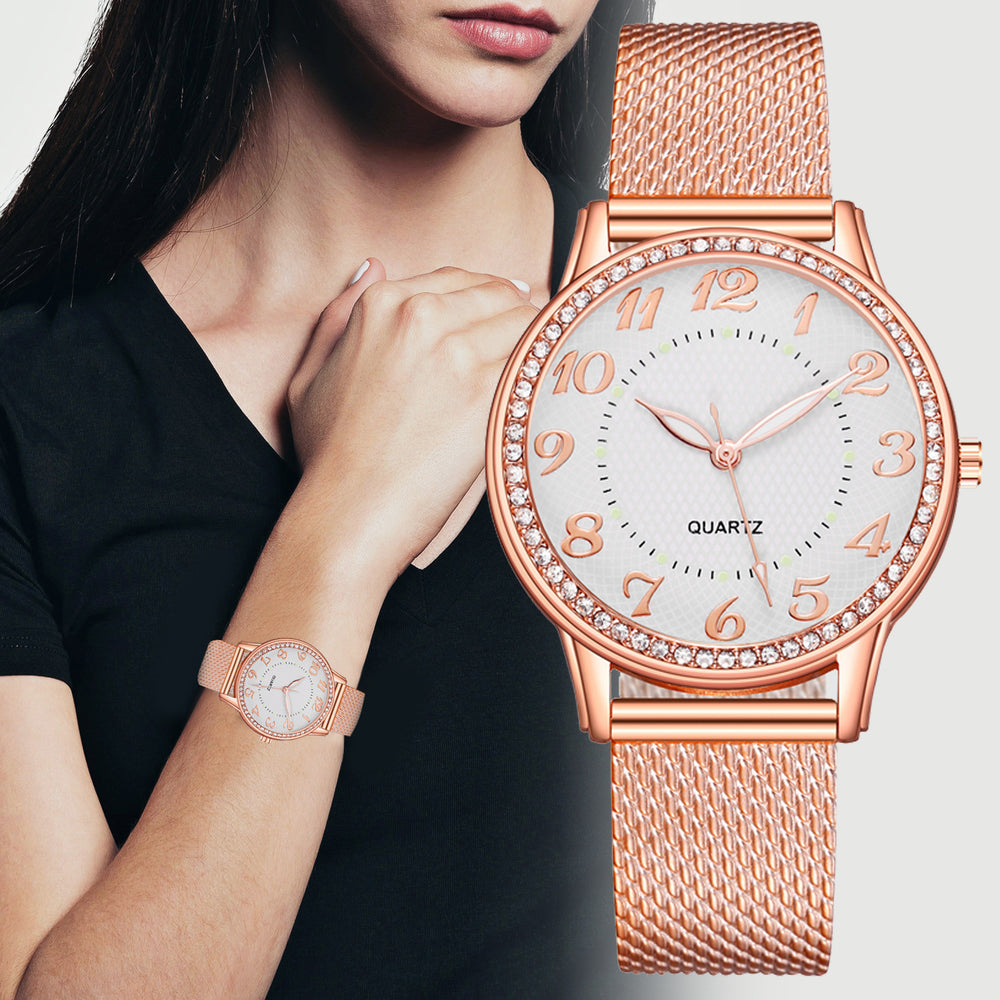 diamond-encrusted luminous watch women's fashiontrendy business mesh belt women's quartz watch manufacturer wholesale watch