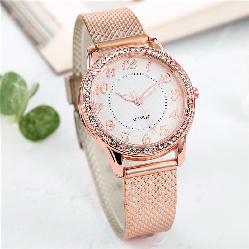 diamond-encrusted luminous watch women's fashiontrendy business mesh belt women's quartz watch manufacturer wholesale watch