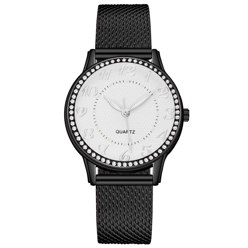 diamond-encrusted luminous watch women's fashiontrendy business mesh belt women's quartz watch manufacturer wholesale watch