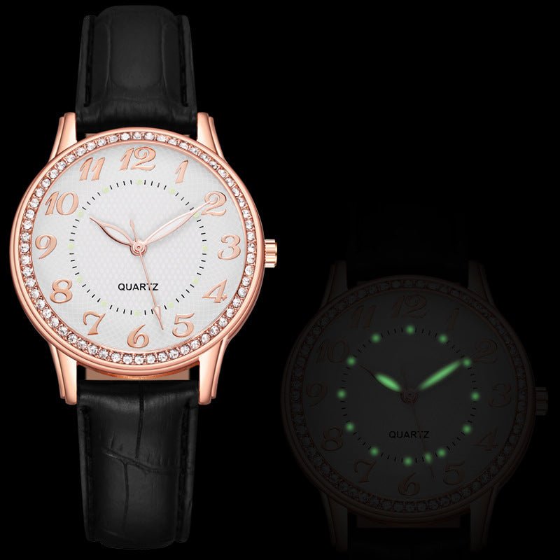 Womenwatches cross-border diamond-luminous watch women's belt women's watch quartz watch diamond jewelry luminous diamond