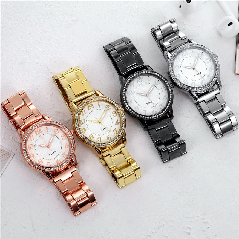 Aliexpress diamond-studded luminous watch - women's casual business steel band quartz watch - wholesale diamond jewelry wristwatch from manufacturer