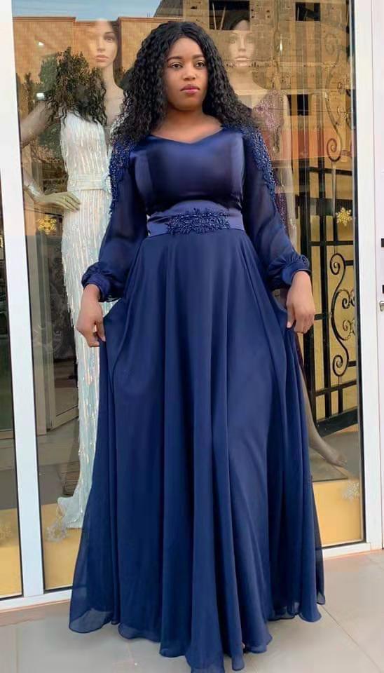 african plus size women's velvet embroidered lace trim long evening gown dress