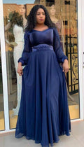 african plus size women's velvet embroidered lace trim long evening gown dress