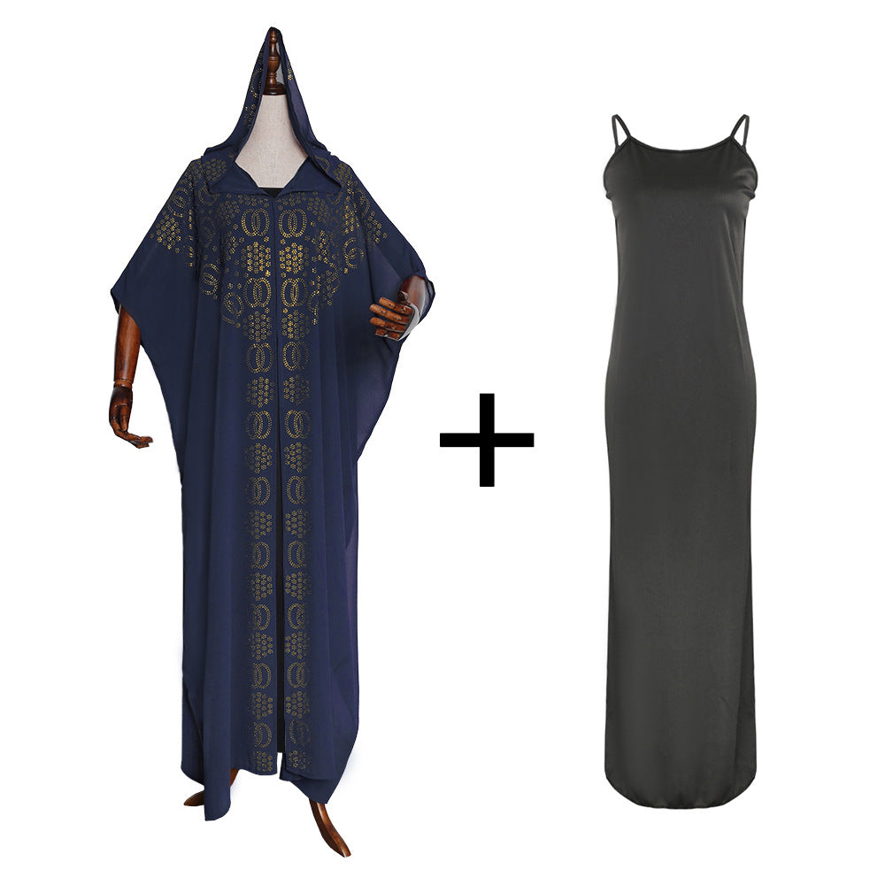 foreign trade african plus size women's clothing   new arrival cloak beaded hot diamond bat sleeve dress