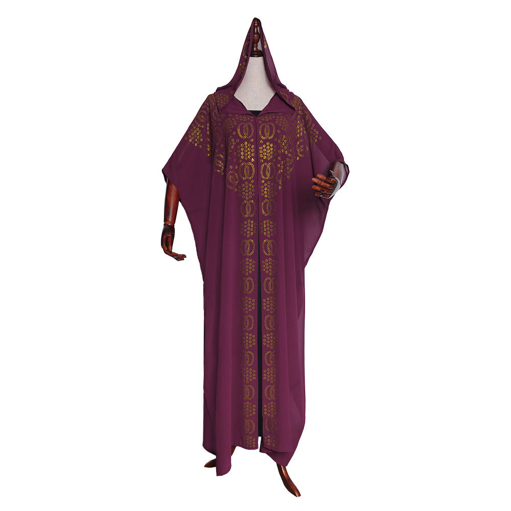 foreign trade african plus size women's clothing   new arrival cloak beaded hot diamond bat sleeve dress