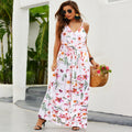 cross-border  spring/summer new arrivals: european and american style fashion v-neck camisole printed beach dress - maxi length