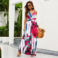 cross-border  spring/summer new arrivals: european and american style fashion v-neck camisole printed beach dress - maxi length