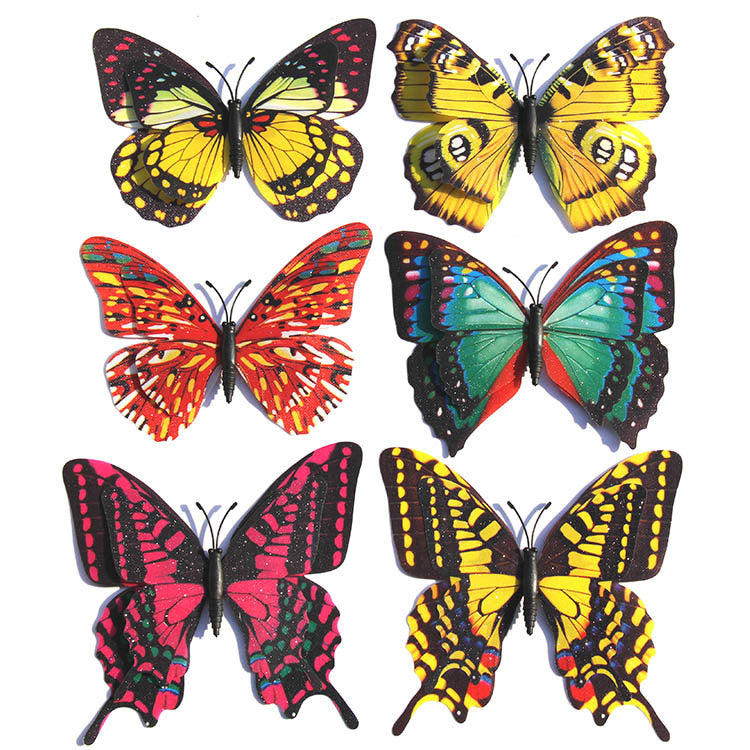 Gypsy 16 + 12 double-layer simulated butterfly decoration, flash wings magnetic butterfly refrigerator sticker craft gift