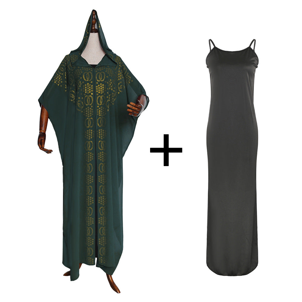 foreign trade african plus size women's clothing   new arrival cloak beaded hot diamond bat sleeve dress