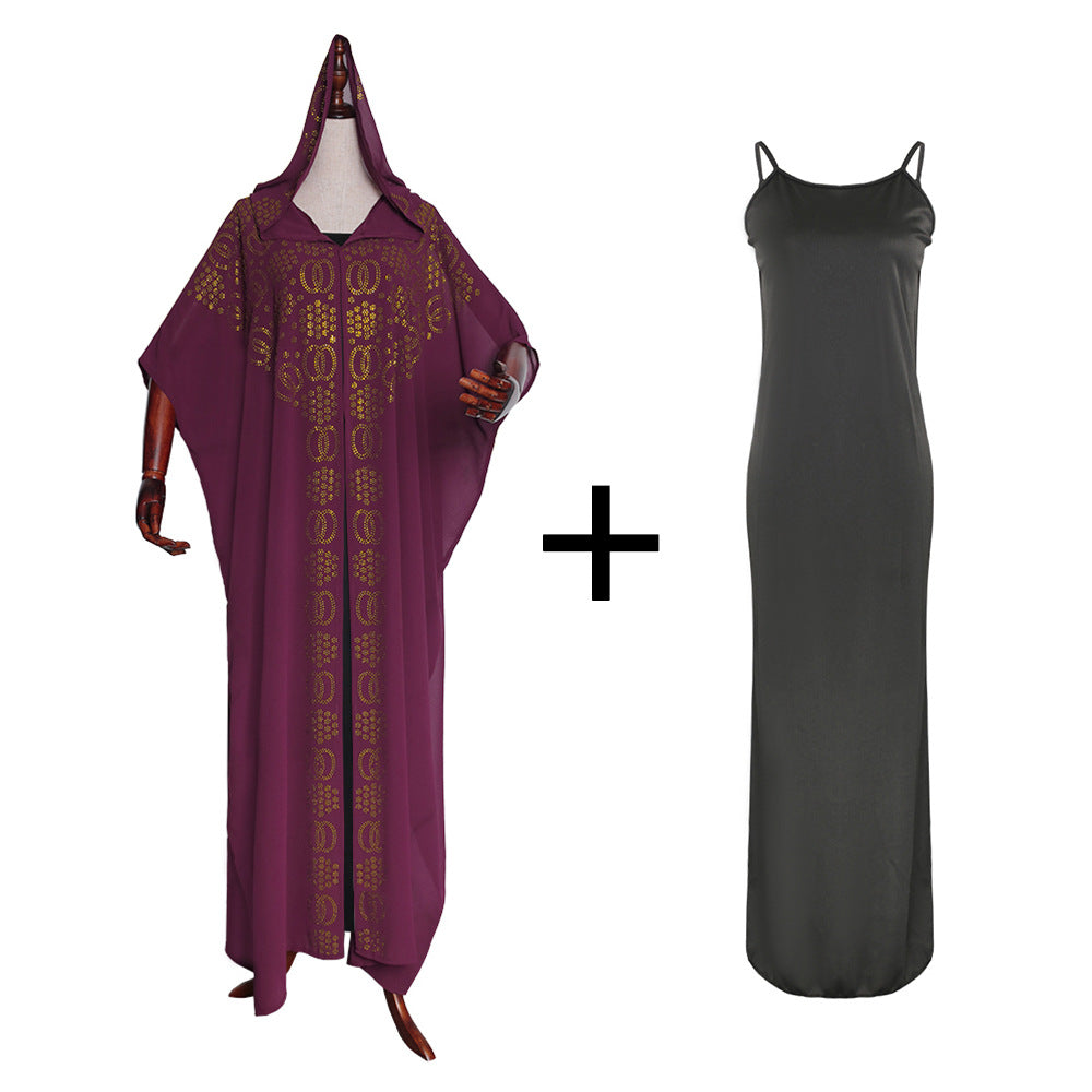 foreign trade african plus size women's clothing   new arrival cloak beaded hot diamond bat sleeve dress