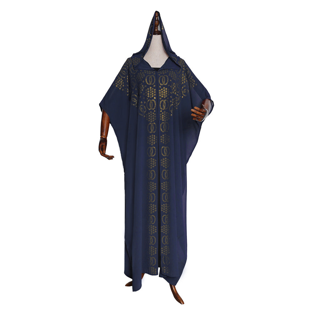 foreign trade african plus size women's clothing   new arrival cloak beaded hot diamond bat sleeve dress