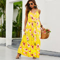 cross-border  spring/summer new arrivals: european and american style fashion v-neck camisole printed beach dress - maxi length