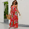 cross-border  spring/summer new arrivals: european and american style fashion v-neck camisole printed beach dress - maxi length